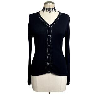 Karen Kane Merino Wool Gothic Emo Coquette Fitted GrungeCardigan Sweater- READ